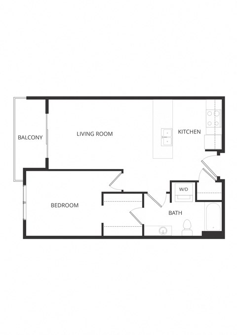 Floor plan for 1 bed, 1 bath, 631 sqft